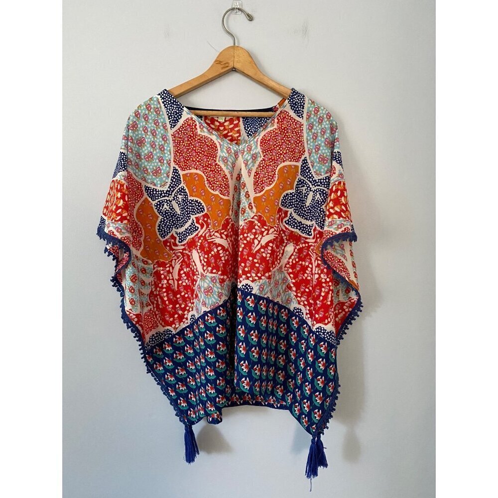 Jade Melody Tam Womens Size S/M Multicolor Poncho Top Beach Coverup Tassels Boho